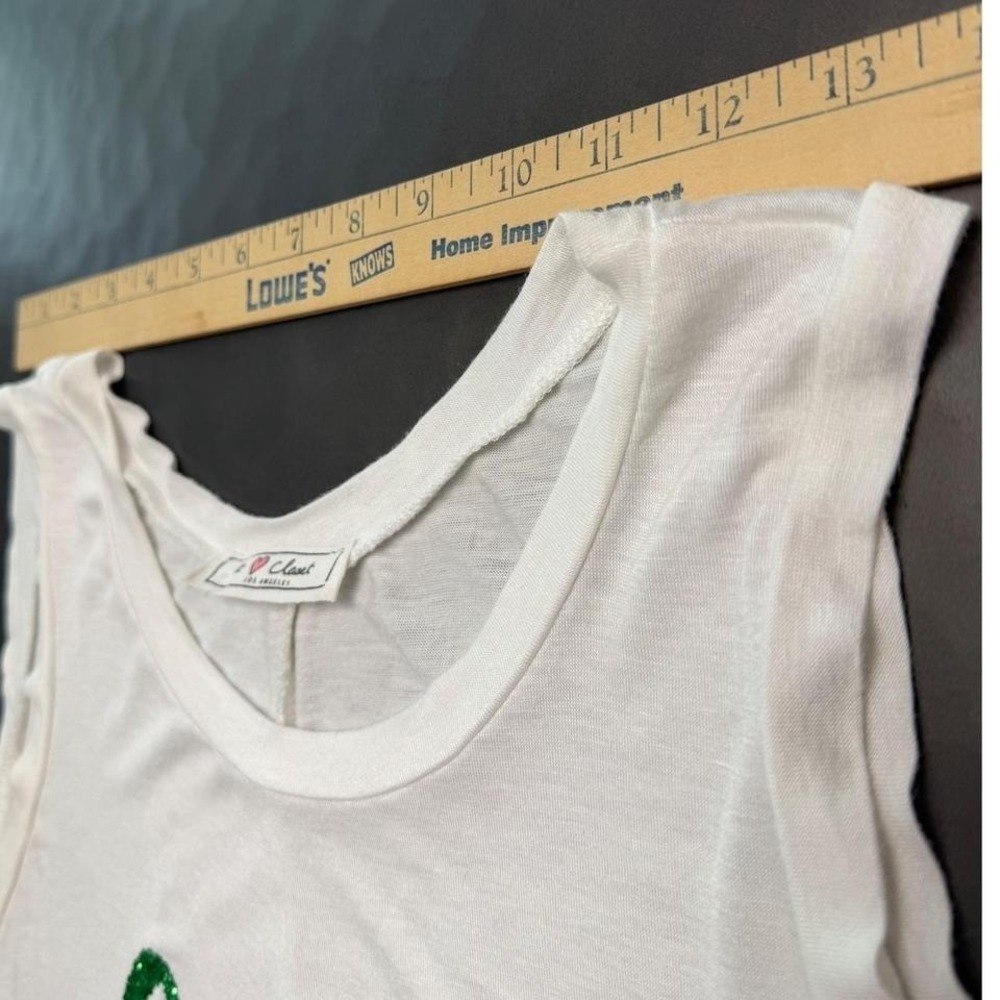 Lucky Glitter Graphic Tank White Flowy Boho Festival Top Small - Picture 4 of 8